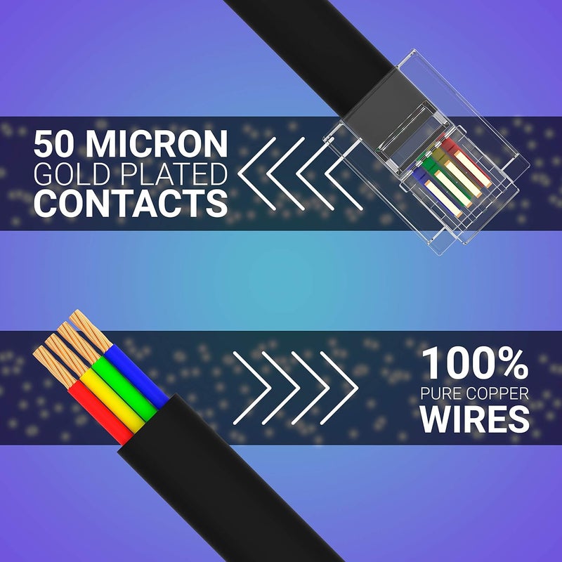 G-PLUG 50FT RJ11 Cable Phone Cord for Landline & Telephone Cord for RJ11 to RJ11 Devices – Smooth, Clear Connections & Optimum Quality – Durable Phone Cable with 4 Gold-Plated Contact Pins (Black) - Image 5